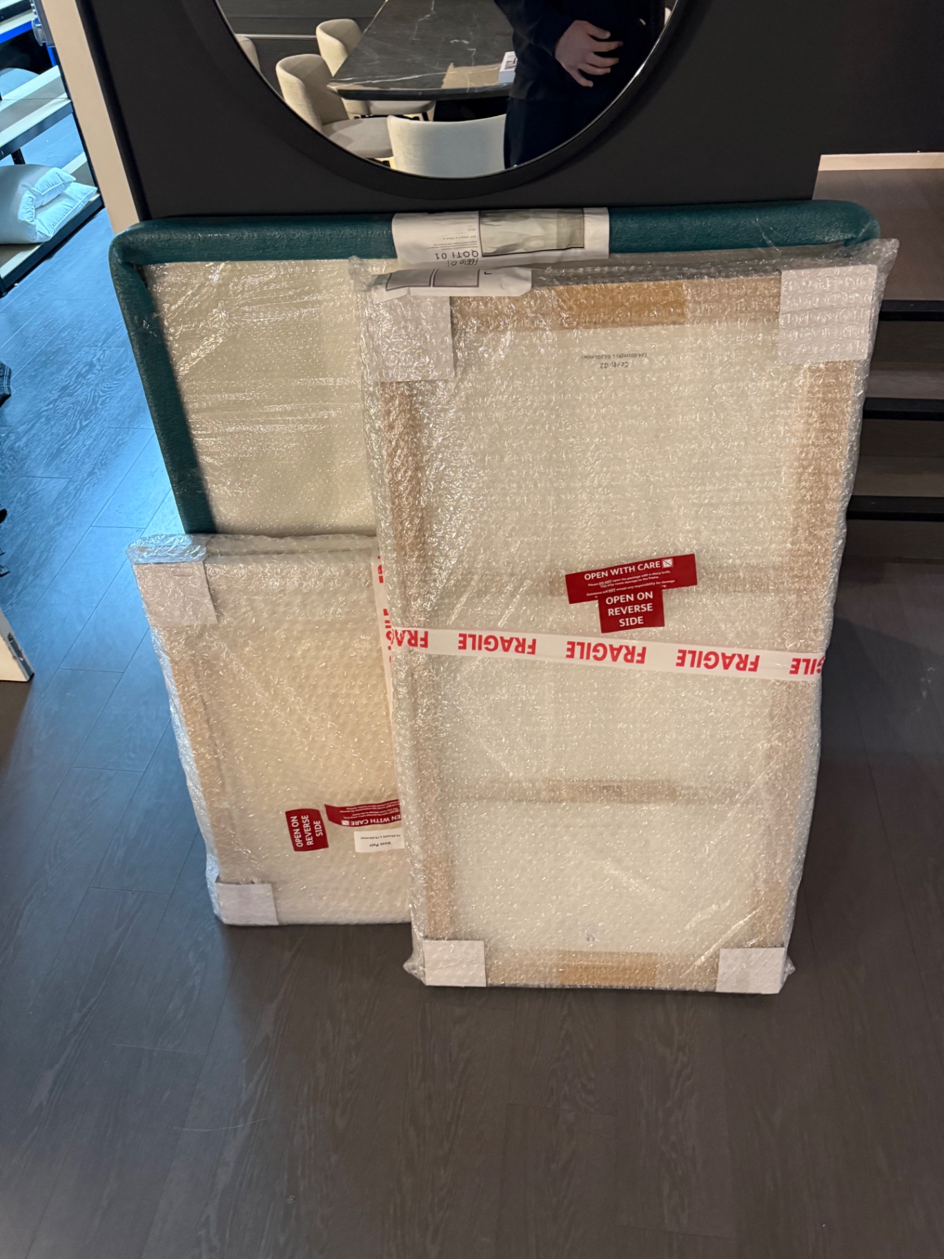 Fragile furniture wrapped and prepped for delivery