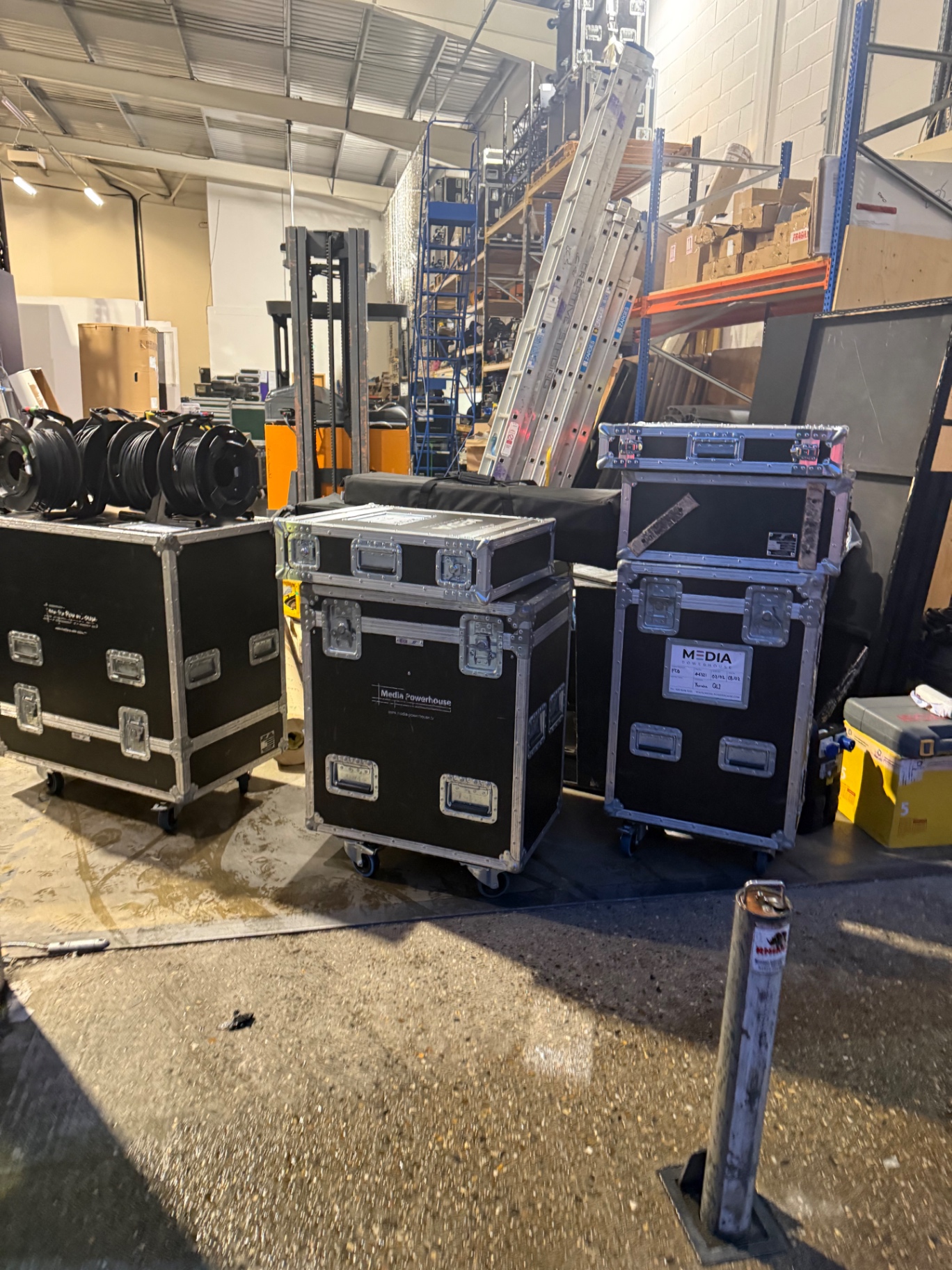 Flight cases and event equipment ready for transport