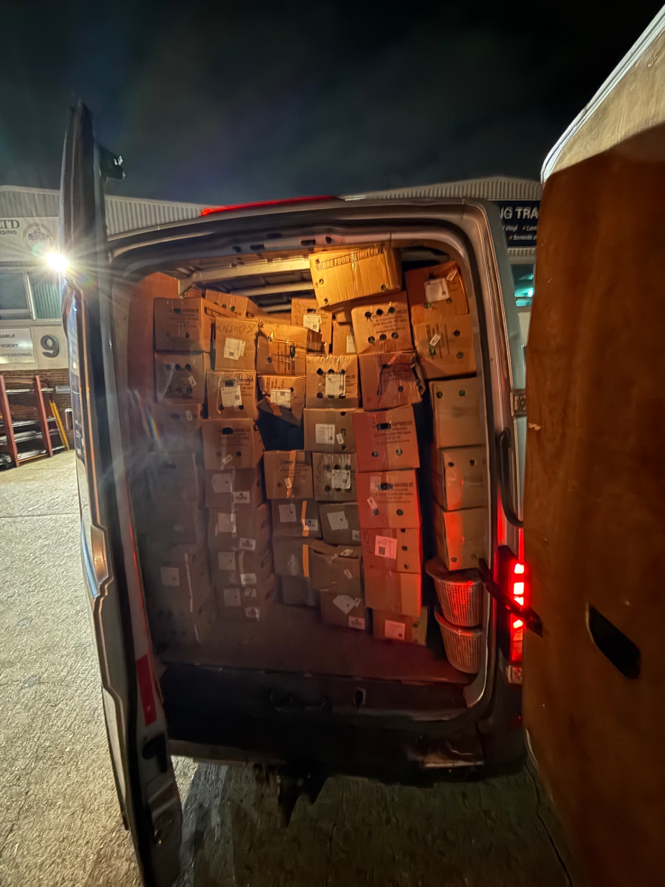Van packed floor-to-ceiling with boxes for multi-drop